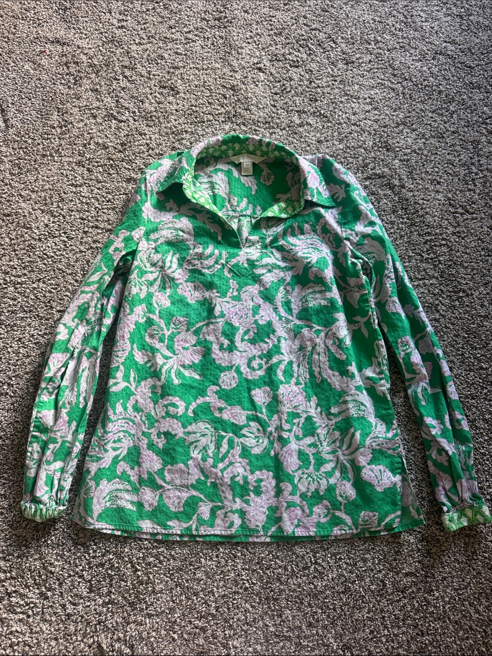 Lilly Pulitzer Green and Lilac Floral Button-Up